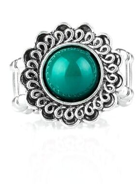 Garden Stroll Green Paparazzi Silver-Tone Ring with Teal Green Cabochon